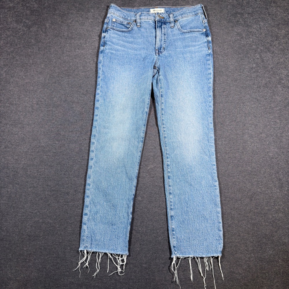 Madewell Theβ Mid-Rise Perfect Vintage Jean Women 27 Blue Raw Hem Stretch Denim